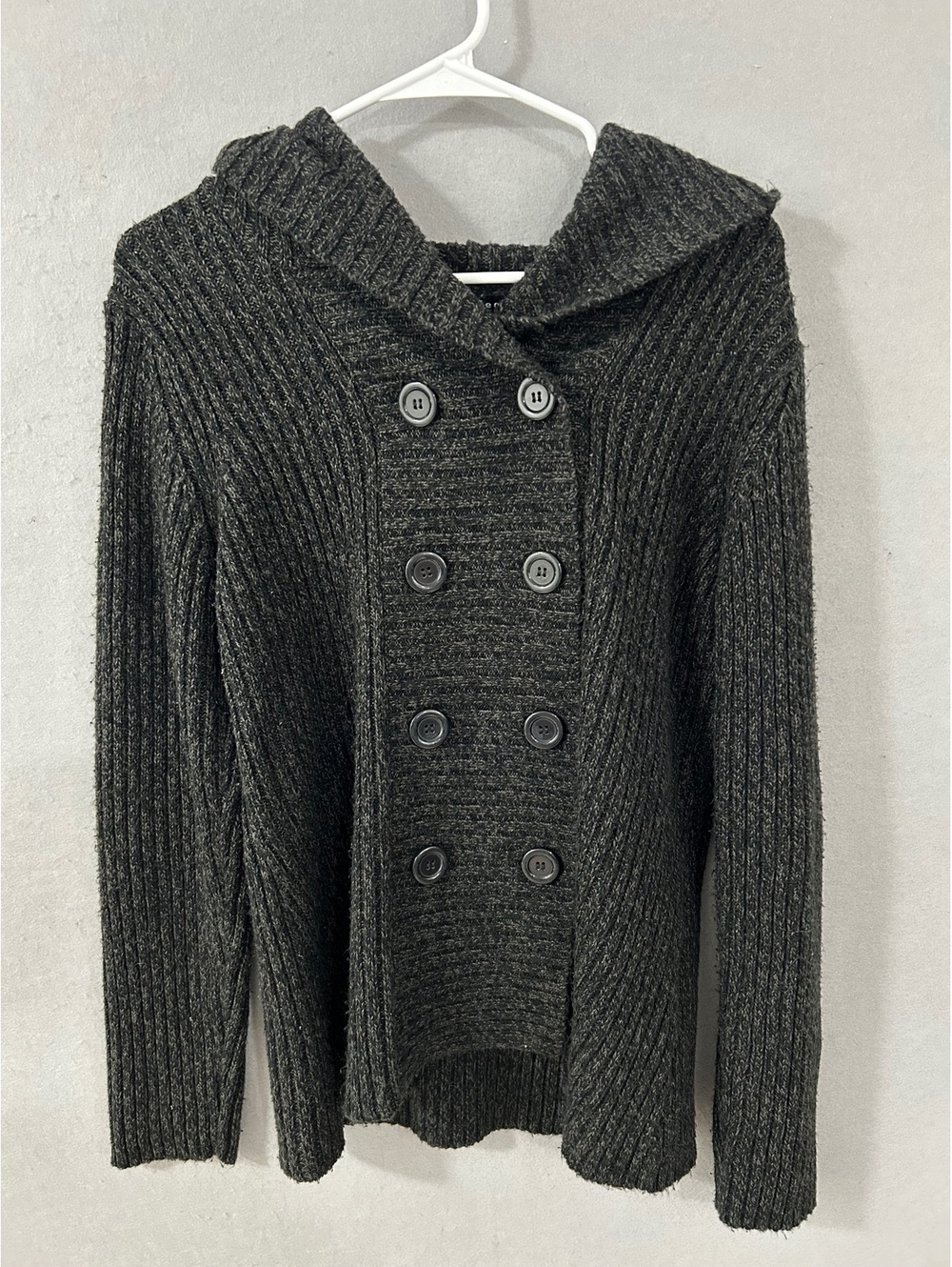 Effeci Button Cardigan Sweater with Hood Double Breasted Charcoal Womens Large